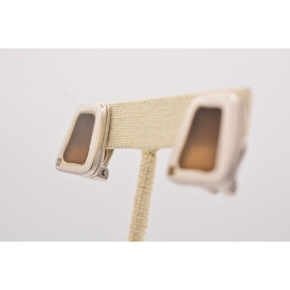 Givenchy Vintage Logo Clip On Earrings Gripoix Poured Glass Pewter Signed BinH - Picture 3 of 12